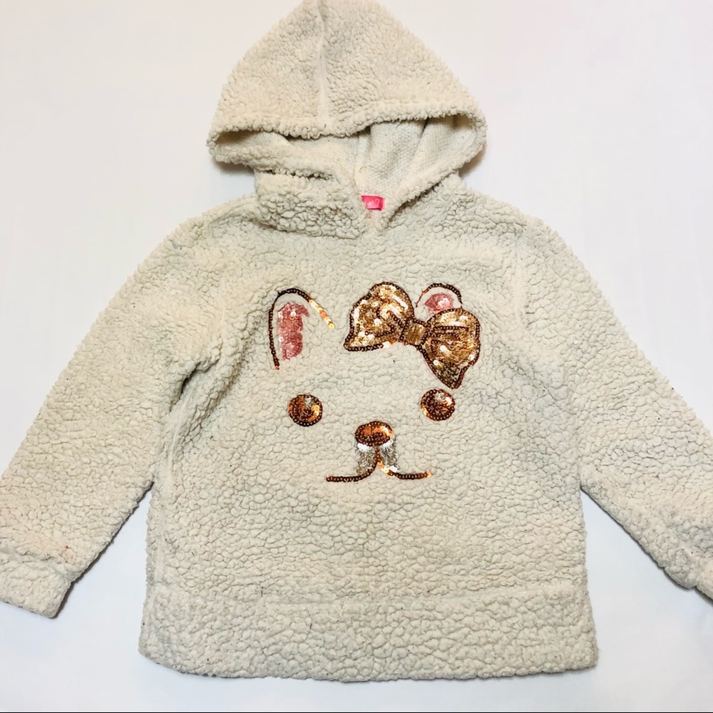 Say What? Teddy Sweatshirt with Sequin Pug Face - Girls 6x